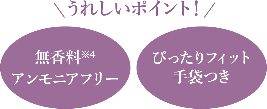 うれしいポイント！ 無香料※4アンモニアフリー ぴったりフィット手袋つき